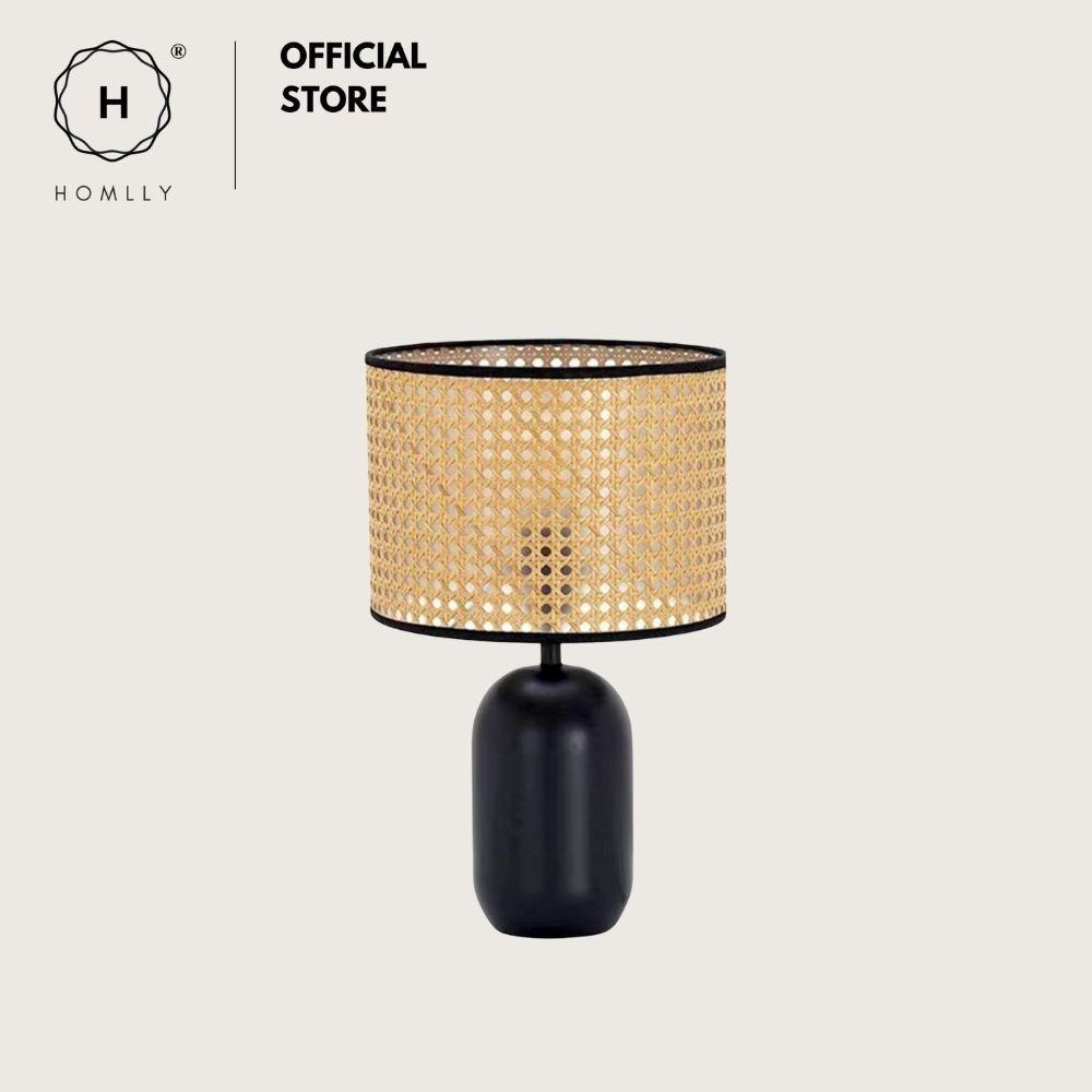 Homlly Rattan Japandi Black Base Table Lamp