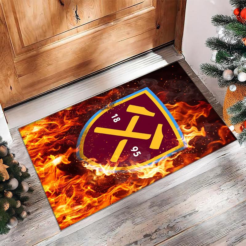 Tappeto in Velluto di Cristallo con Stampa del West Ham United Football, Comodo Assorbente d'Acqua Antiscivolo Tappeto per Pavimenti Interni
