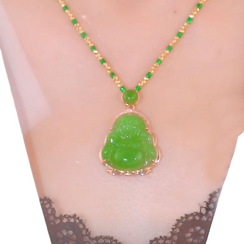 1011 new pendant mini antique national style green Maitreya Buddha sand gold atmospheric necklace large