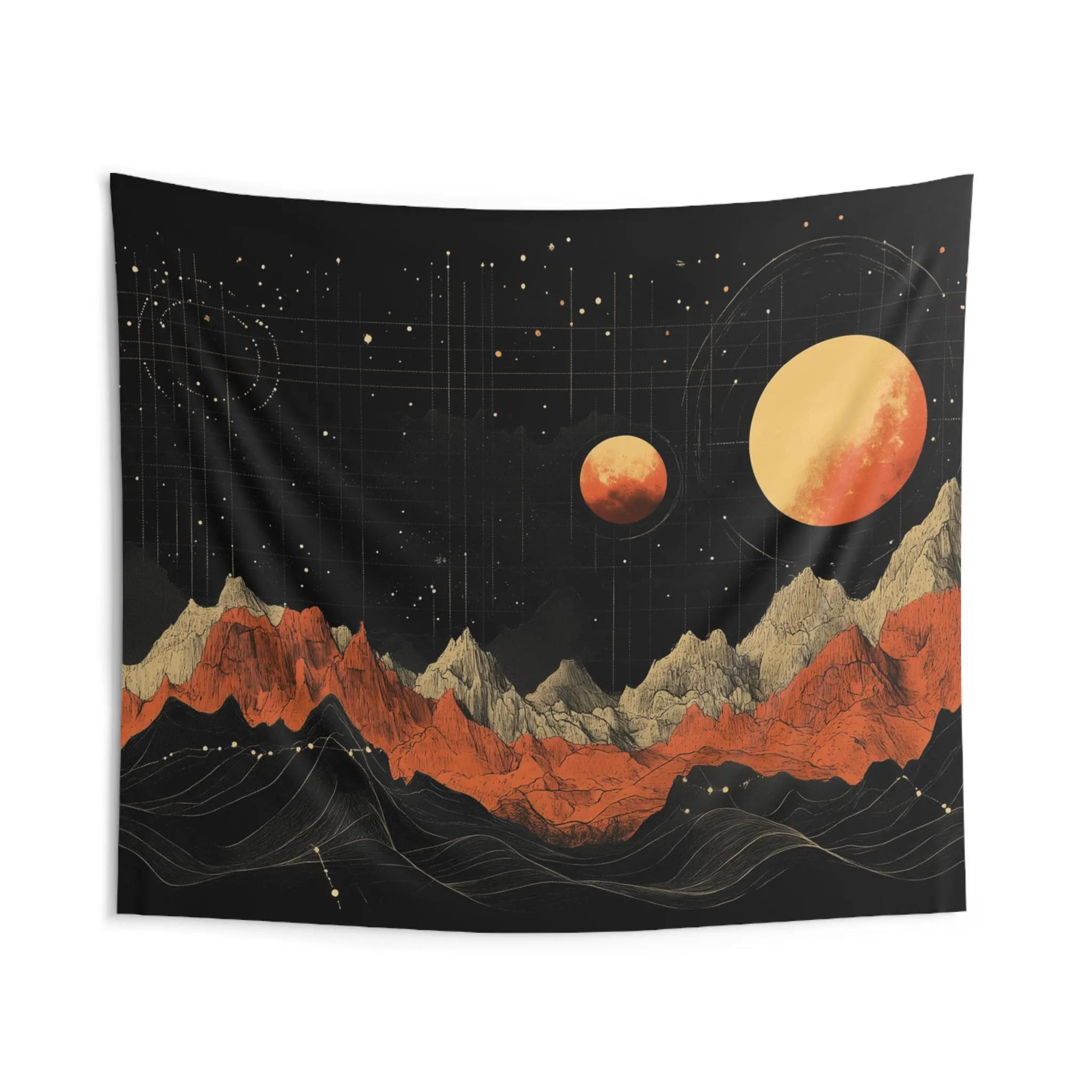 Planetary Geometry Tapestry Planetary Topography Wall Hanging Space Wall Art Mars Wall Cloth Interstellar Space Orbit 74x94cm(29x37in)