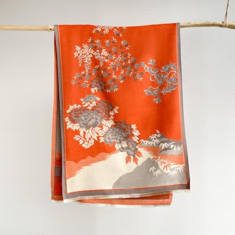 Landscape Flower Language Winter Office Imitation Cashmere Warm Scarf Send Mom Retro Flower Air Conditioning Shawl