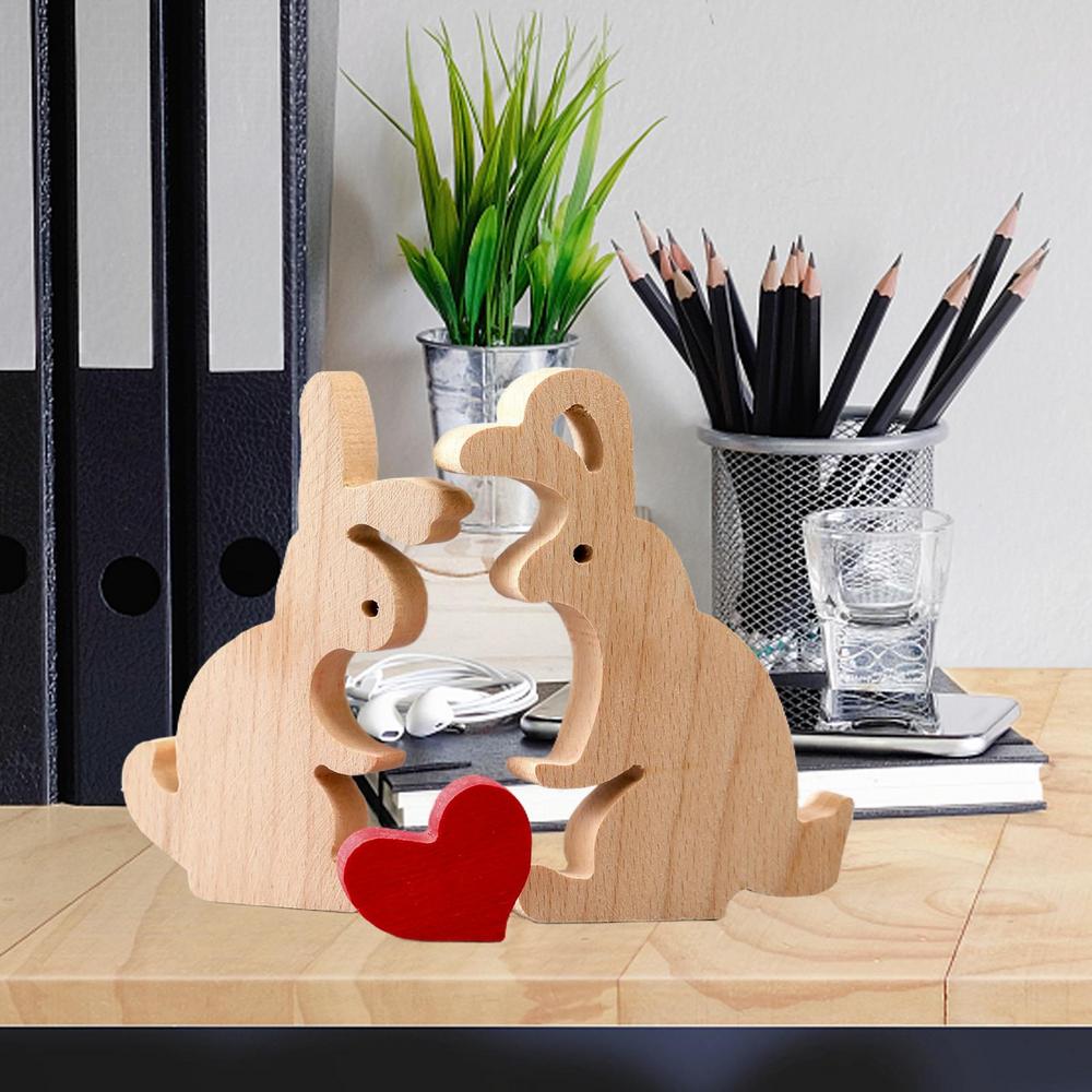 Bunny Figurine Home Decor Hold Heart Table Centerpiece Wooden Rabbit Home Decoration Rustic Home Decoration Farmhouse Table Sign