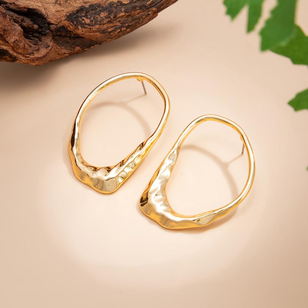 Irregular Oval Hammered Hoop Earrings for Women Gold Silver Plated Alloy Drop Earrings Jewelry for Party Wedding Gift for Ladies