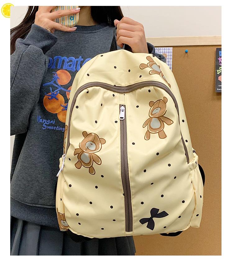 Schoolbag Korean Girl Cute Bear Polka Dot Backpack Female Student Schoolbag Large Capacity Lightweight Versatile Commuter Bag