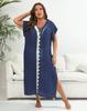 Plus Size Hand-Crocheted Color Block Deep V Slit Beach Cover-Up Dress