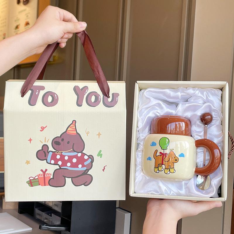Souvenir Girls Cute Ceramic Mug with Lid Puppy Water Cup Creative Practical Cup Men's Coffee Cup Gift