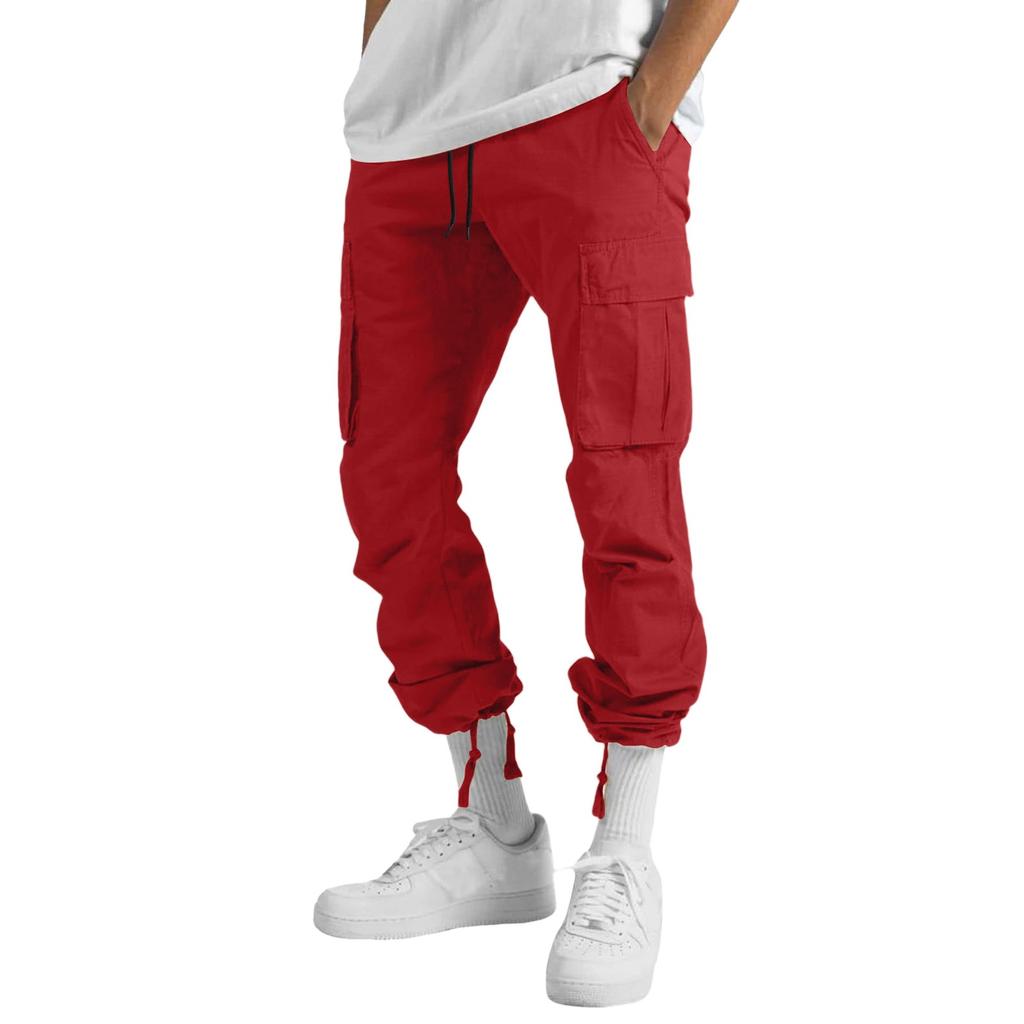 Men's Loose Casual Multi-pocket Work Pants, Youth Stretch Waist Drawstring  Pants