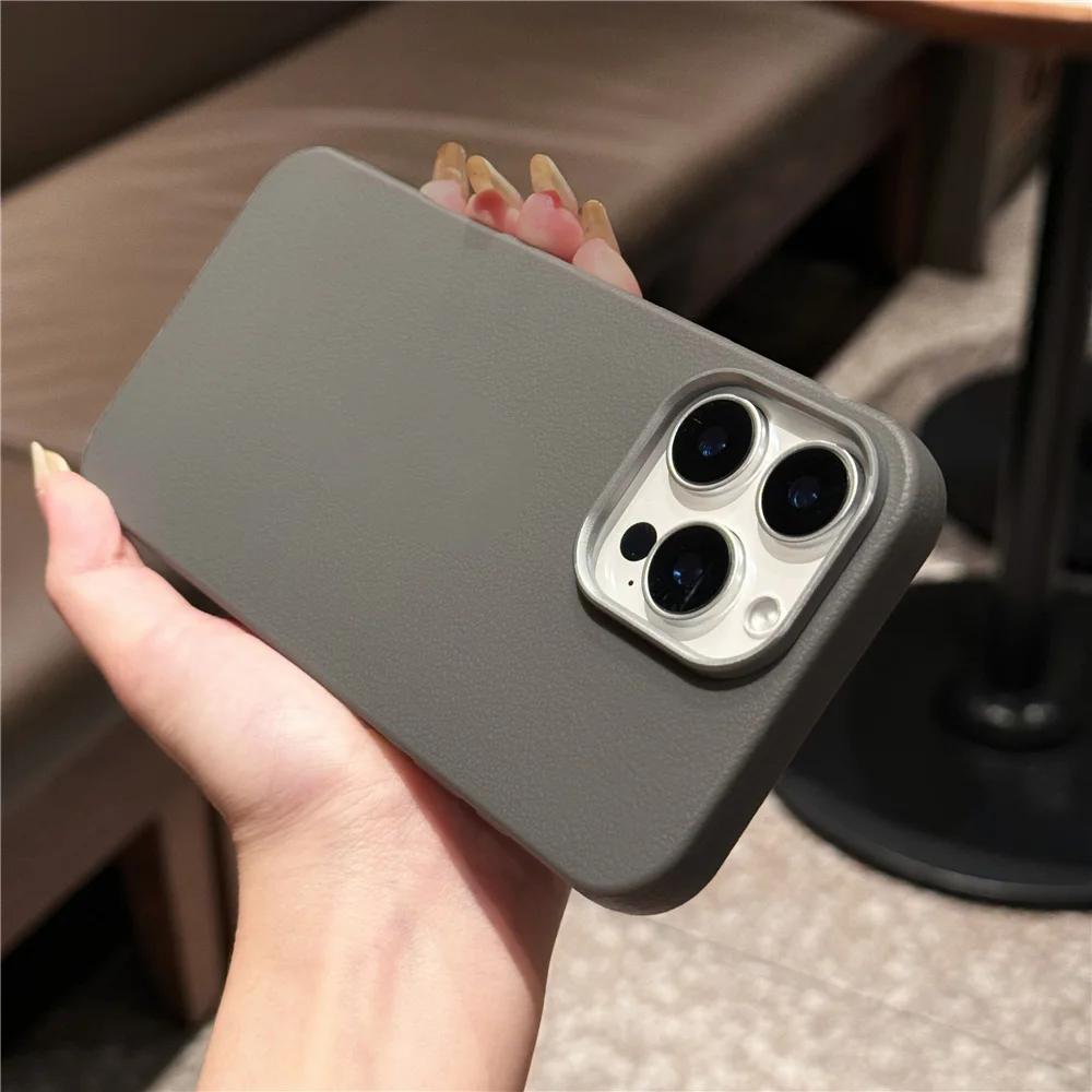 Matte Litchi Texture Leather Soft Case For iPhone 17 16 16E 15 14 13 12 11 Pro Max XS XR 7 8 Plus SE2 Silicone Shockproof Cover