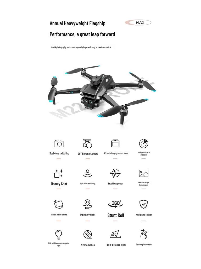 5G M22MAX 4.5-Inch Screen-Control Quadcopter with Optical Flow, Obstacle Avoidance, and Brushless ESC.
