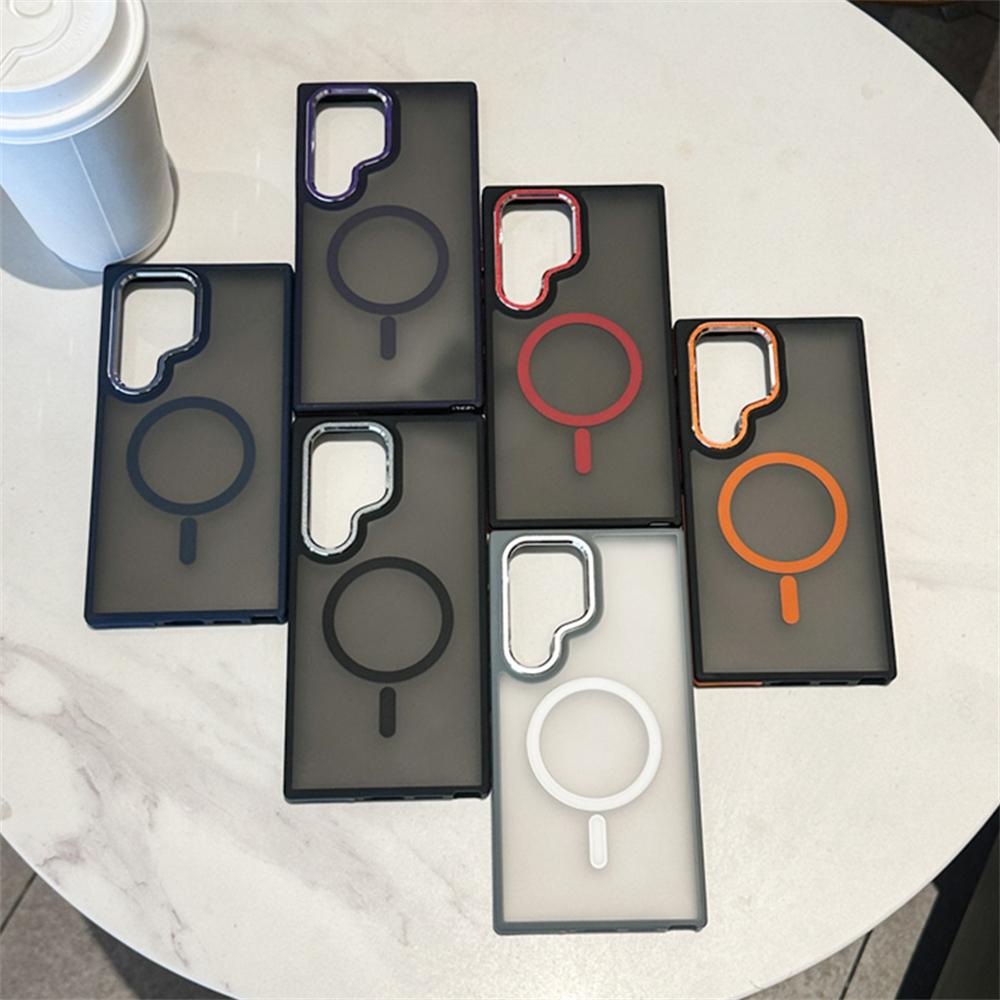 Luxury Matte Magnetic Phone Case For Samsung Galaxy S24 S23 S22 Ultra Plus For Magsafe Wireless Charging Shockproof Back Cover