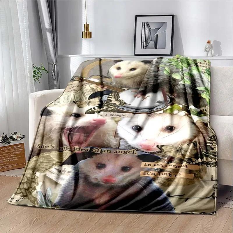 Opossum Screm Cute Pattern Blanket Flannel Plush Blanket Possum Animal Soft Throw Bedroom Sofa Warm Blanket Picnic Blanket Gift