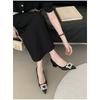 Spring French small fragrant wind pointed rhinestone shallow mouth soft leather middle heel shoes new thick heel single shoes children