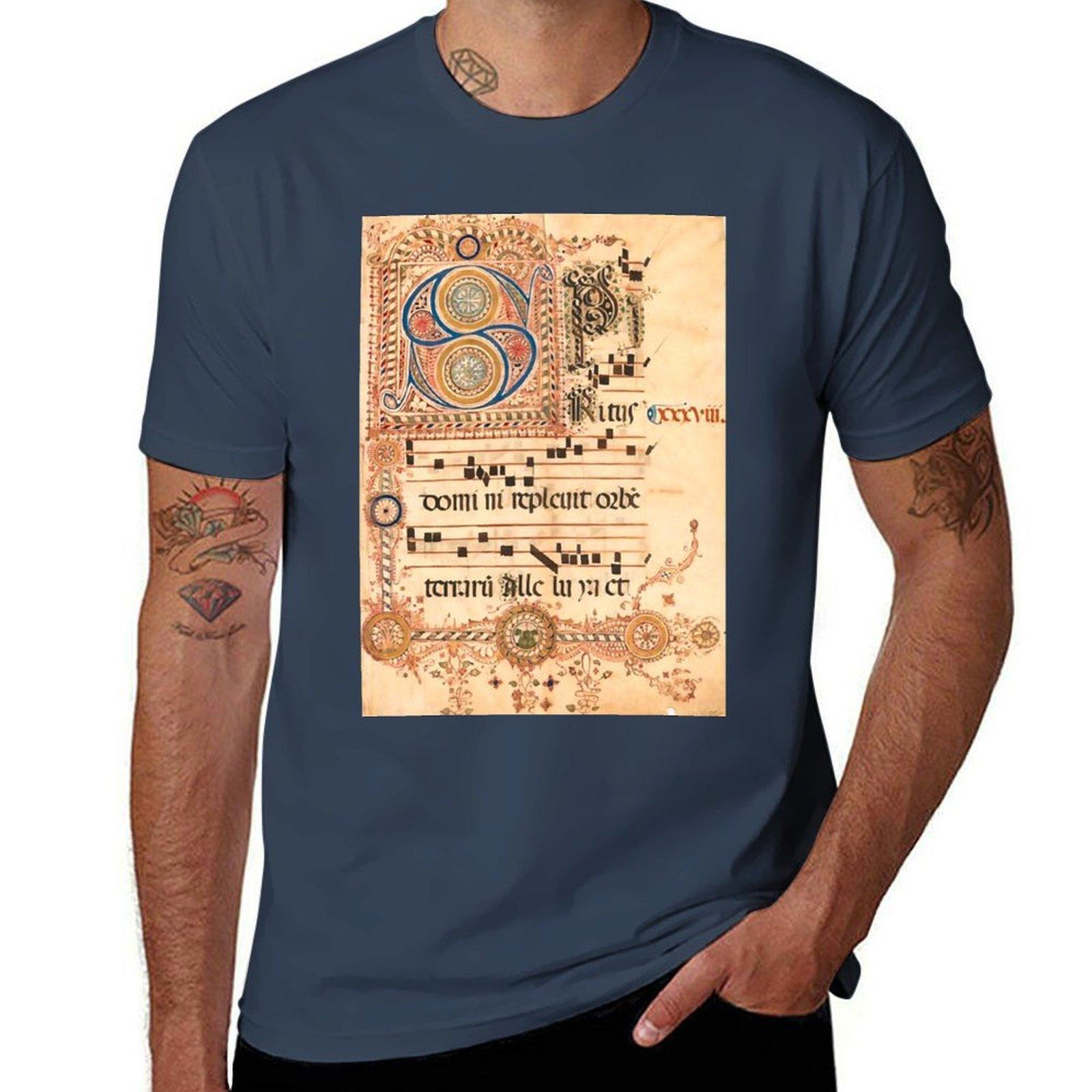 Gregorian Chant Illustrated Unisexuscript Tshirt Casual Loose Fit Summer Tee Shirt S