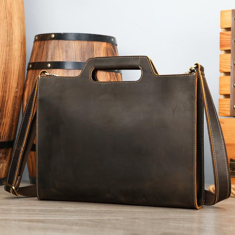 European American Retro Men s Genuine Leather Handbag Crazy Horse High-end Business Briefcase 10 Inch Tablet 35x6x27cm