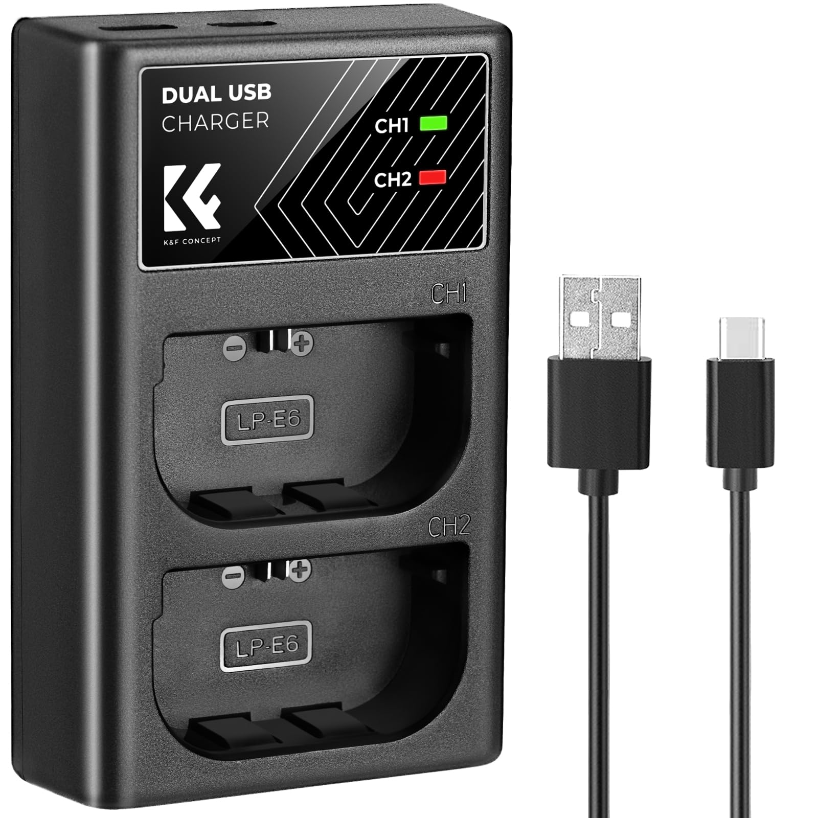 

КОНЦЕПТ Зарядний пристрій для камери із зарядкою для Canon EOS R6 Mark EOS EOS EOS 5D Mark 5D Mark та інших K&F LP-E6/LP-E6N/LP-E6NH/LP-E6P Індикатор, Type-C USB,