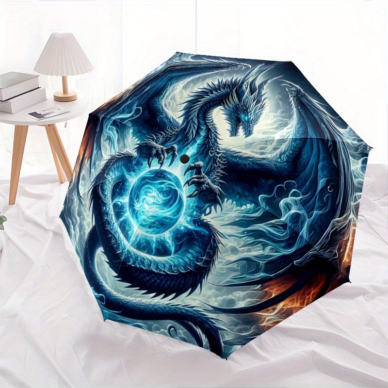 

1pc Blue Dragon Pattern Beautiful Looking Automatic Folding Umbrella, 3 Folding, 8 Iron Frame Design, Durable and Suitable for Travel and Daily U
