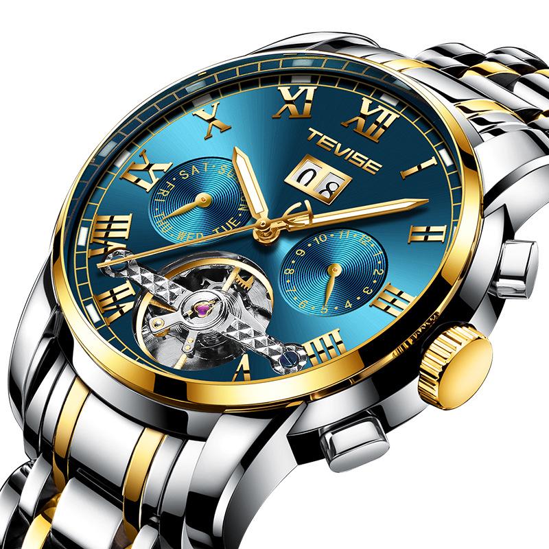TEVISE Men's Classic Tourbillon Calendar Mechanical Watch