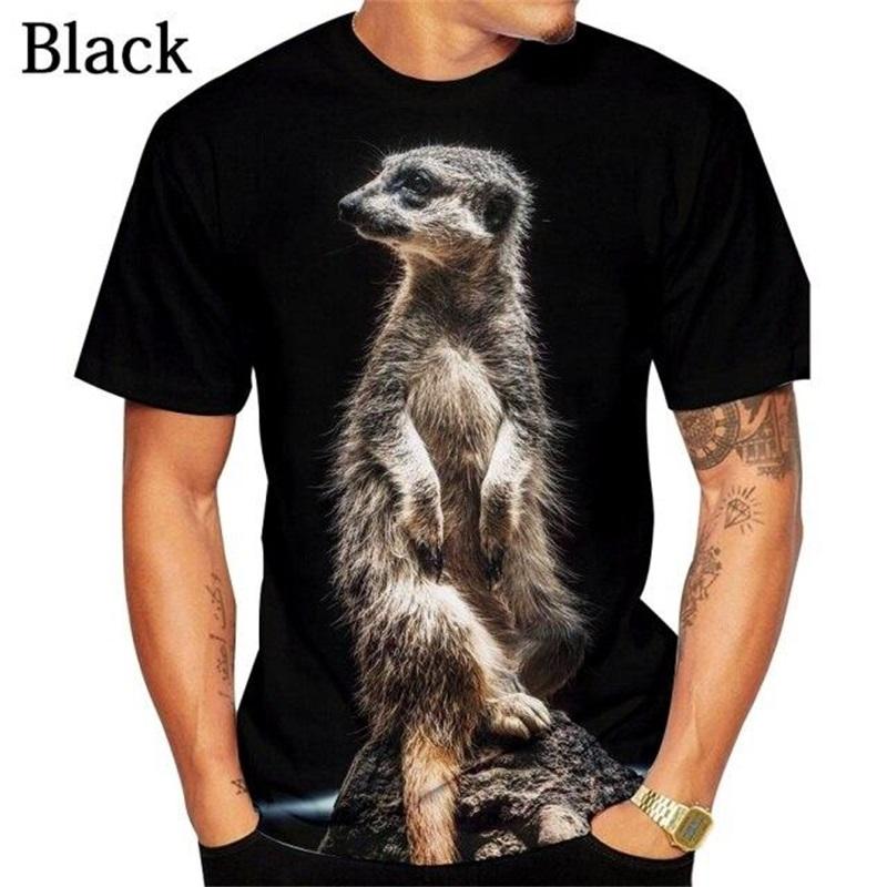 Summer Round Neck 3D Print Funny Animal Meerkat Pattern Top Fashionable Casual Short Sleeved Men's T-shirts