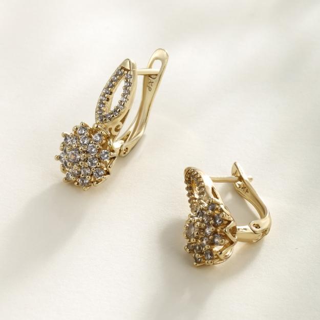 Women's Trendy Geometric 18K Gold Plated Zircon Hoop Earrings for Wedding Engagement Brass Jewelry