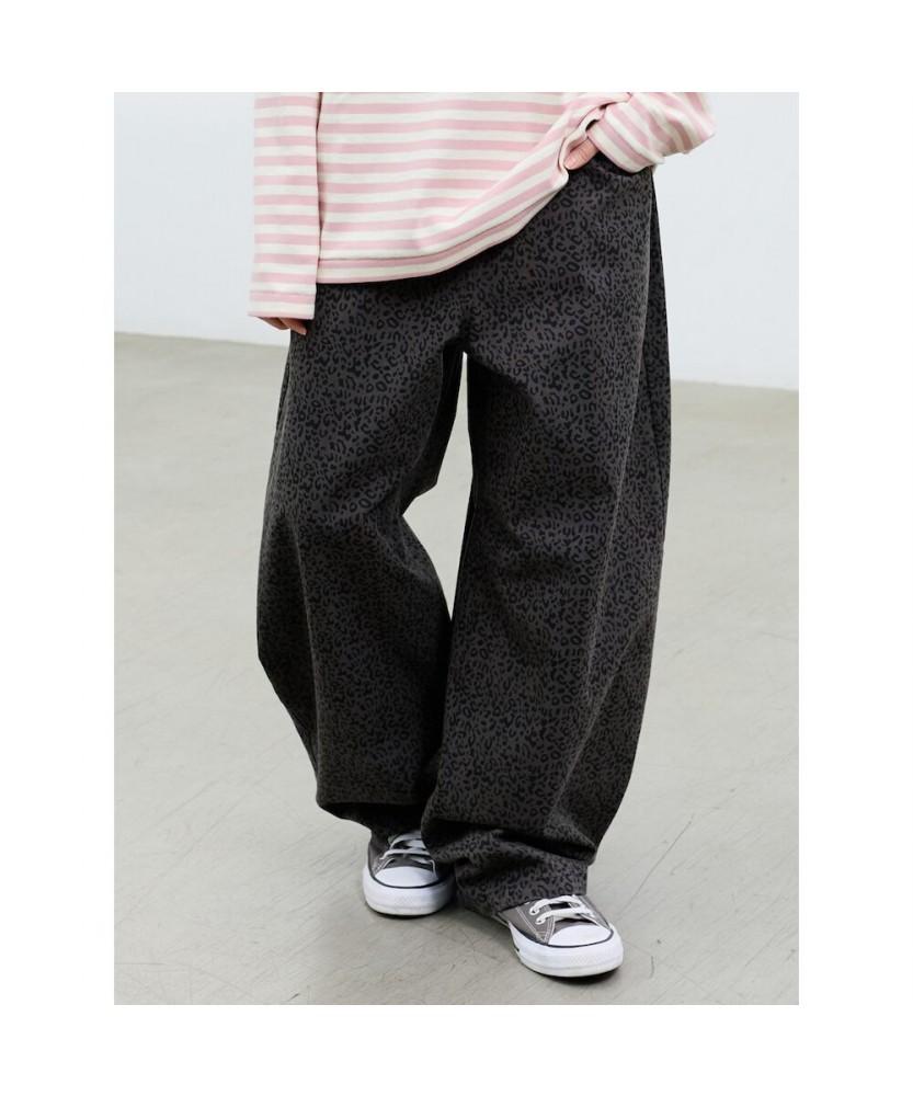 Saendeusaundeu (Unisex) Leopard Wide Oval Elastic Waist Pants Ash