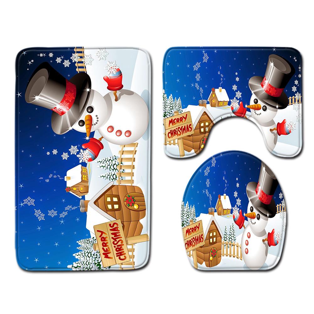 Christmas Bathroom Floor Mat Toilet Three-Piece Set
