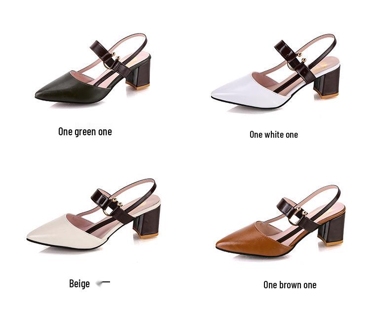 2024 Chunky Heel Hollow Sandals for Women, Slimming Pointed Toe Single Strap Buckle