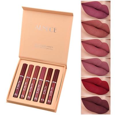 Gloss labbra impermeabile Lip Glaze Lip Gloss Waterproof Matte Matte Lipstick Set da 6 pezzi H142, Set da 6 lucidalabbra, 167 g, 1 set