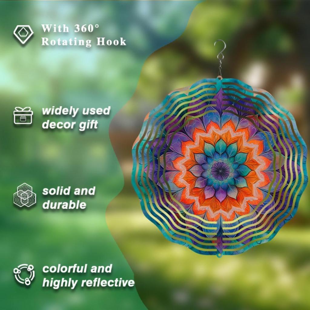 360 Grad Drehendes Metall-Windspiel 25,4 cm Elegante Künstlerische Hängedekoration für Terrasse Garten Hof Frühlings-, Sommer-, Herbst-, Winter-Stil