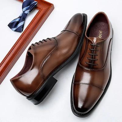 Fashion Leather Shoes for Men Business Shoes for Men Real Leather Dress Three-joint Leather Shoes for Men Add High Leather Shoes Style