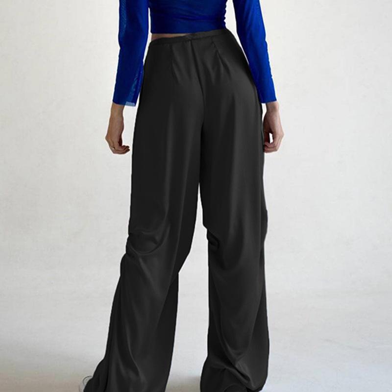 European and American Solid Color Vertical Feeling Floor Dragging Satin Trendy Loose Casual Pants