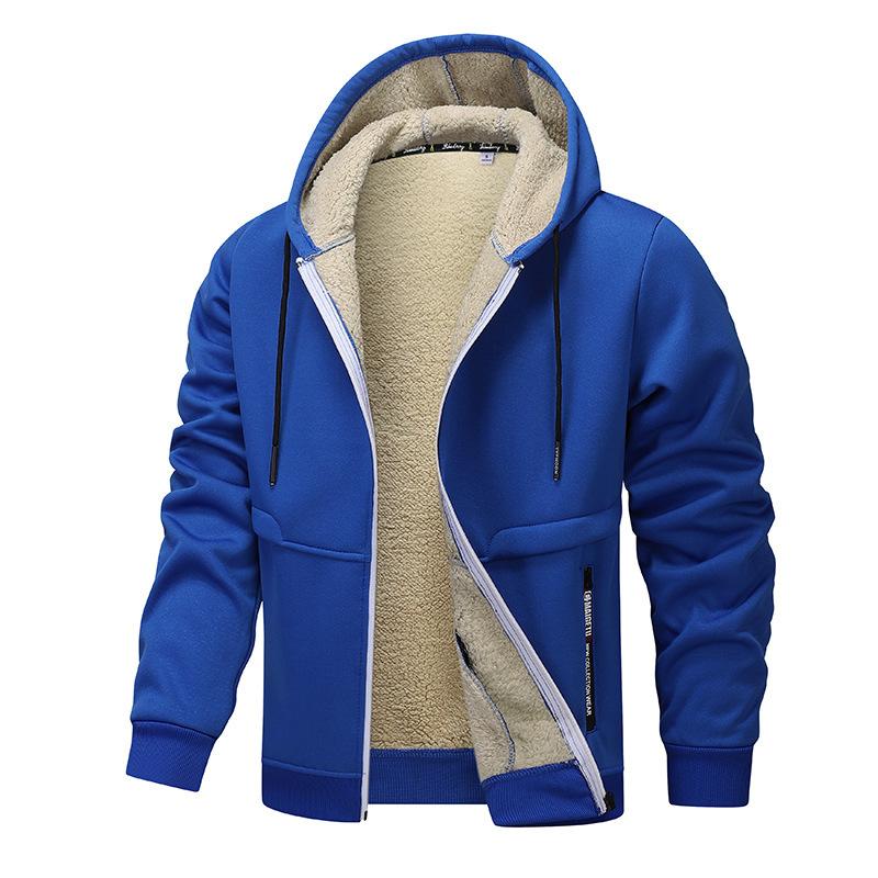 Autumn/Winter New Arrivals: Shearling-Lined Thickened Cardigan with Hood Men's Casual Shearling-Lined Jacket