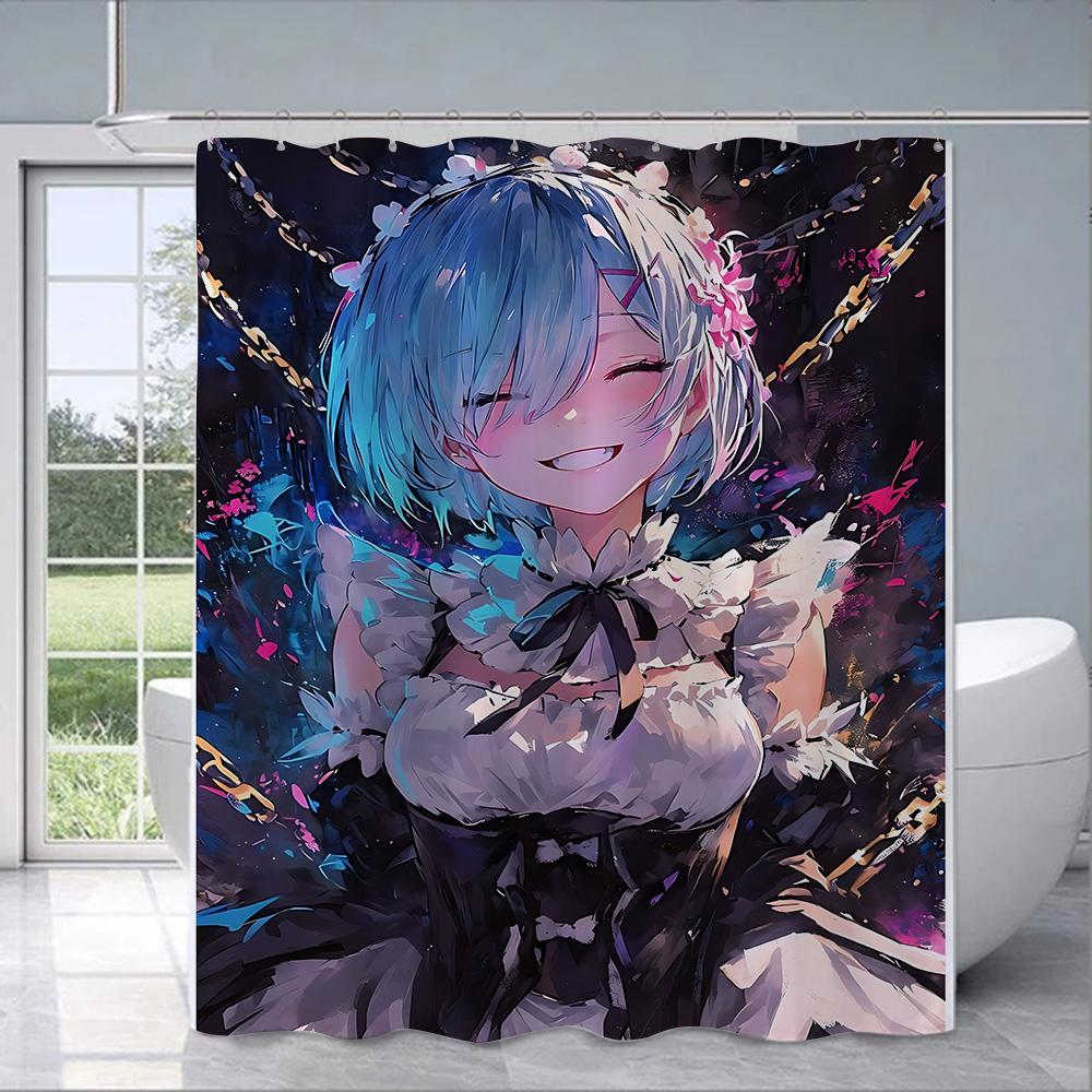 Shower Curtain Waterproof Polyester Fabric Paint Colorful Bath Curtains Re Zero Anime RGB Pc Gamer Home Bathroom Decor With Hook