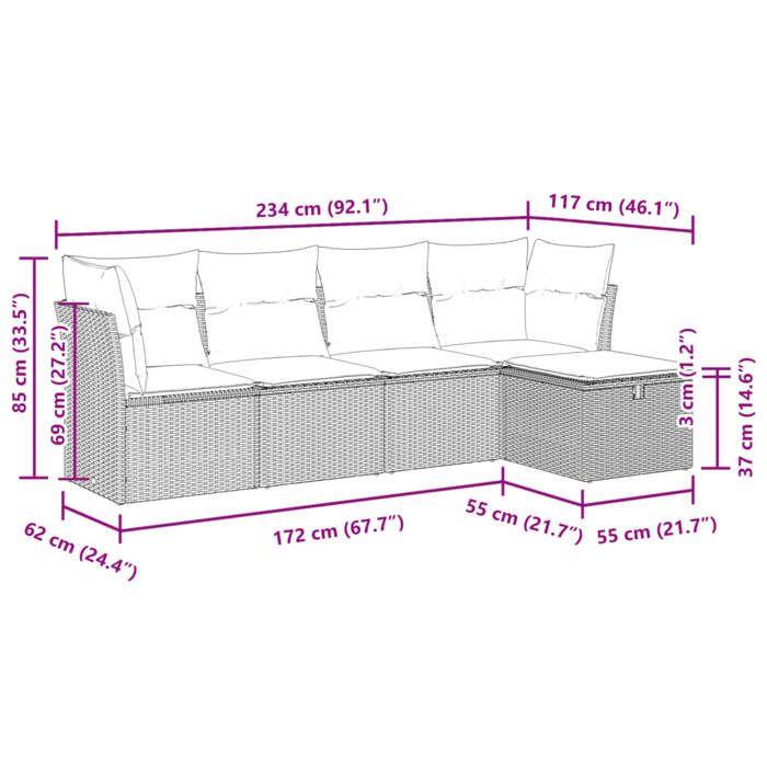 VidaXL Garden Lounge Set 5 Pcs with Cushions Black Wicker, Outdoor Sofa Set, Corner Sofa Set 3325262