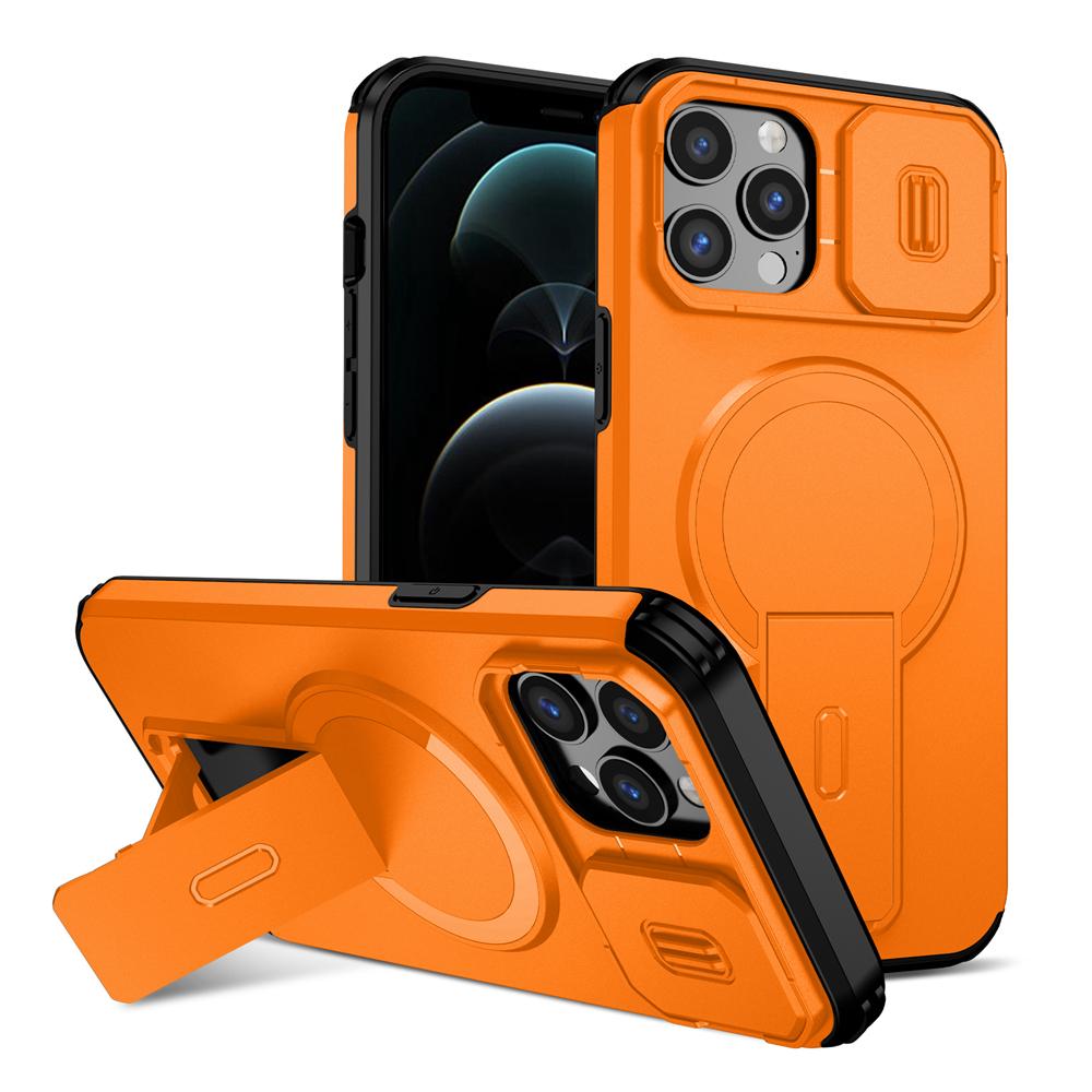 KEYSION Shockproof Magnetic Case for iPhone 11 12 Pro Max Slide Camera Lens Protect Kickstand Wireless Charging Phone Back Cover