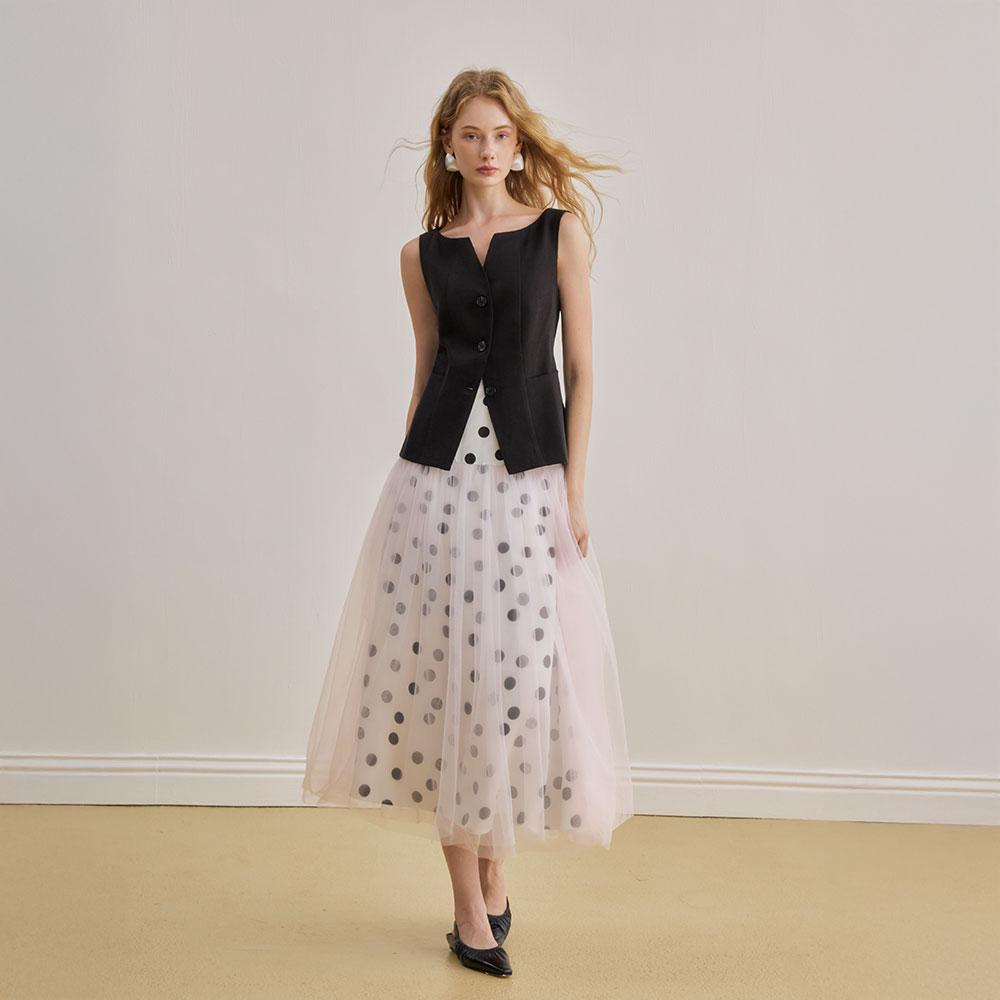 Waiwaiaiem Yy_Mesh Loose Polka Dot Skirt
