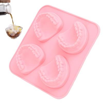 4-hole Teeth Shape Mold Food Grade Silicone Ice Cream Mold Beverage Making Easy Release Mould For Whiskey Wine Champagne Soda