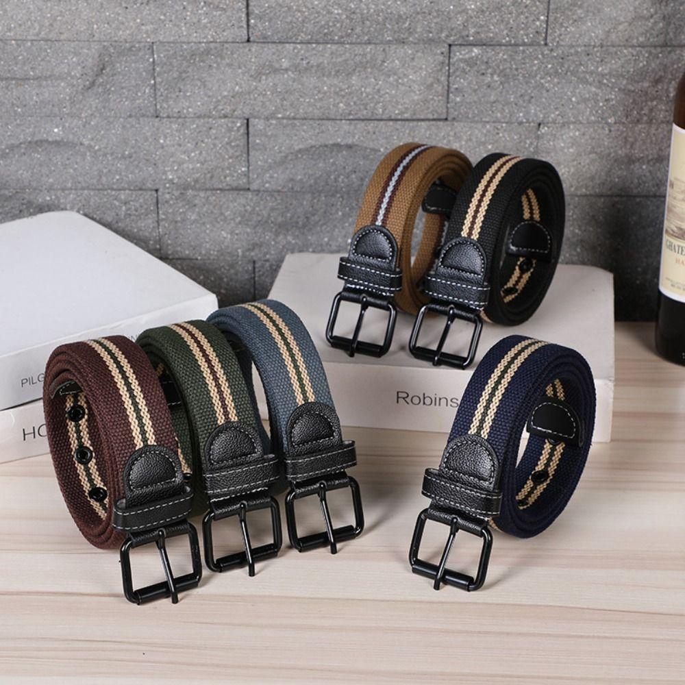 

Jeans Decor Porous Canvas Belt Strap Buckle Men Waistband Fashion Striped Belt Waist Accessories