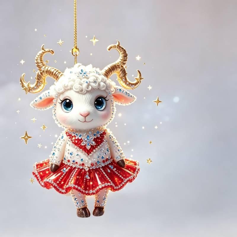 Shining 2D Flat Rhinestone Embossed Goat Pendant Bag Charm Christmas Tree Ornament