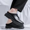 Fashion Fashion Leather Men Slippers High Quality Black Mens Slip-on Lazy Youth Comfy Walking Sandals Slides Half Drag Loafers