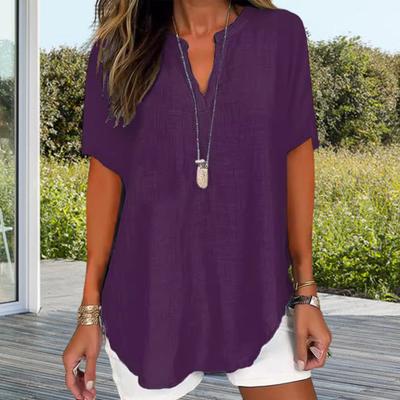 Γυναικείο Πουκάμισο V-Neck Κοντομάνικο Φαρδιά Γραμμή Casual Στυλ Πουκάμισο Μονόχρωμο Ελαστικό