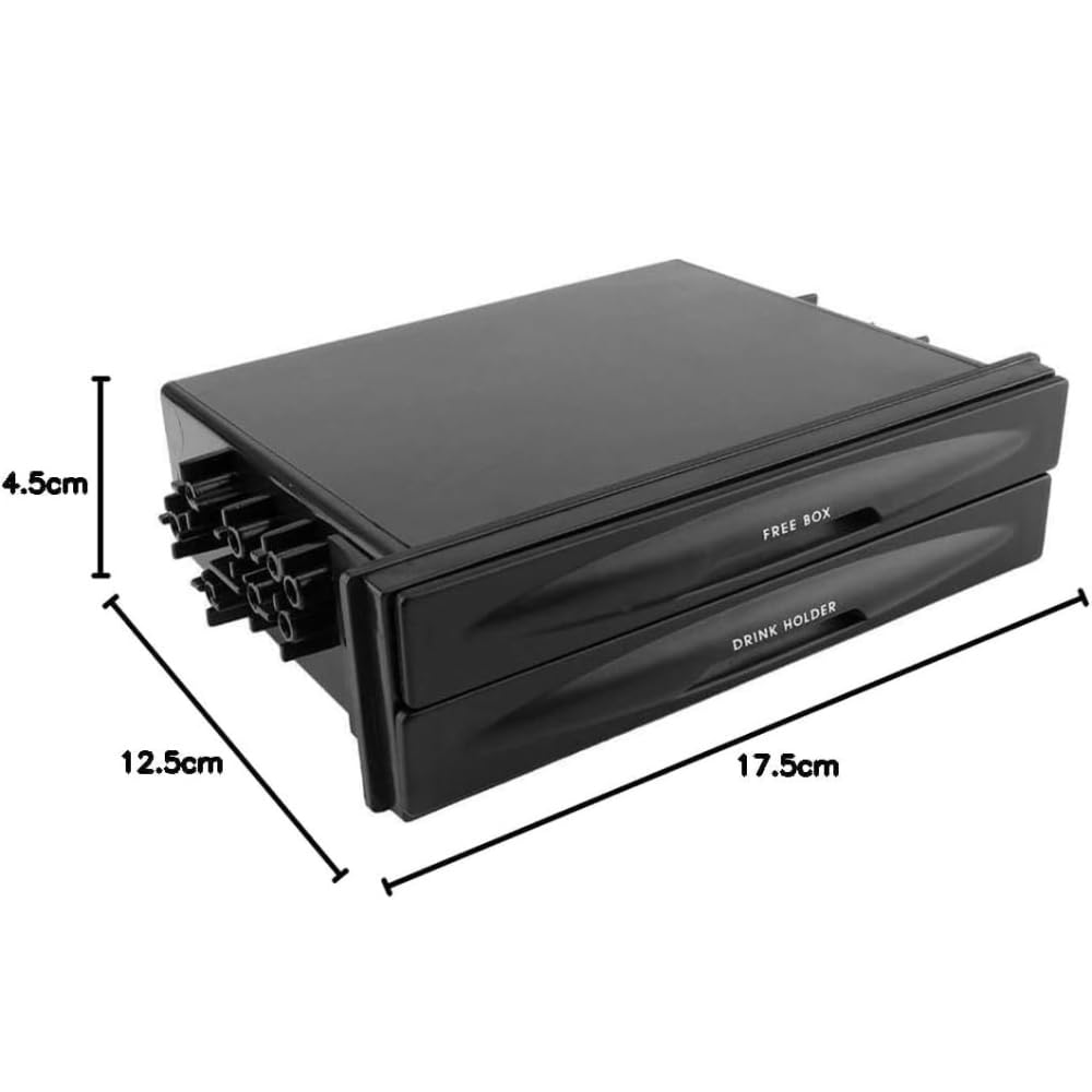 Store drinks and small items neatly in two 1DIN compatible drink holder car storage tiers! 2-tier box, black.