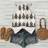 Women Sleeveless Bohemian Tank Top Geometric Print Casual Summer Beachwear Lightweight Blouse with Adjustable Straps and Back Button Closure