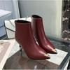 Cowhide 2025 Winter New Short Boots Women's Anti-kick Internet Celebrity High-heeled Fashion Boots Thin Heel Pointed Rhinestone Martin Boots