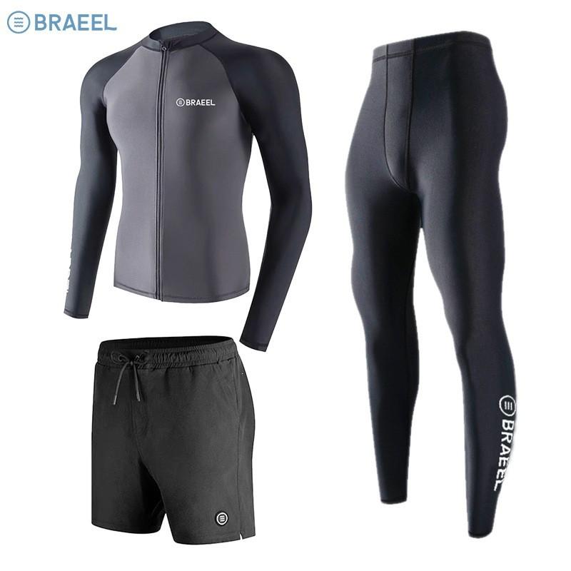 Mens UV Protection Rash Guard Set Long Sleeve Surfing Diving Suit With Shorts Or Pants Snorkeling Swimming Water Sports