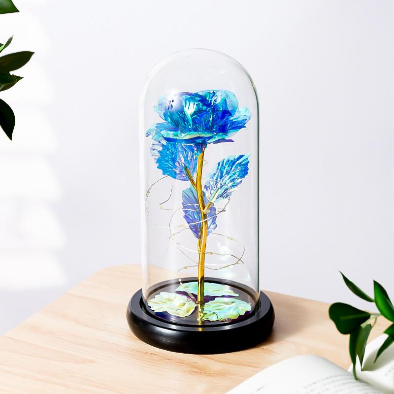 Romantic Rose Forever Flower In Dome Led Light Valentine Day Birthday Gift Decor