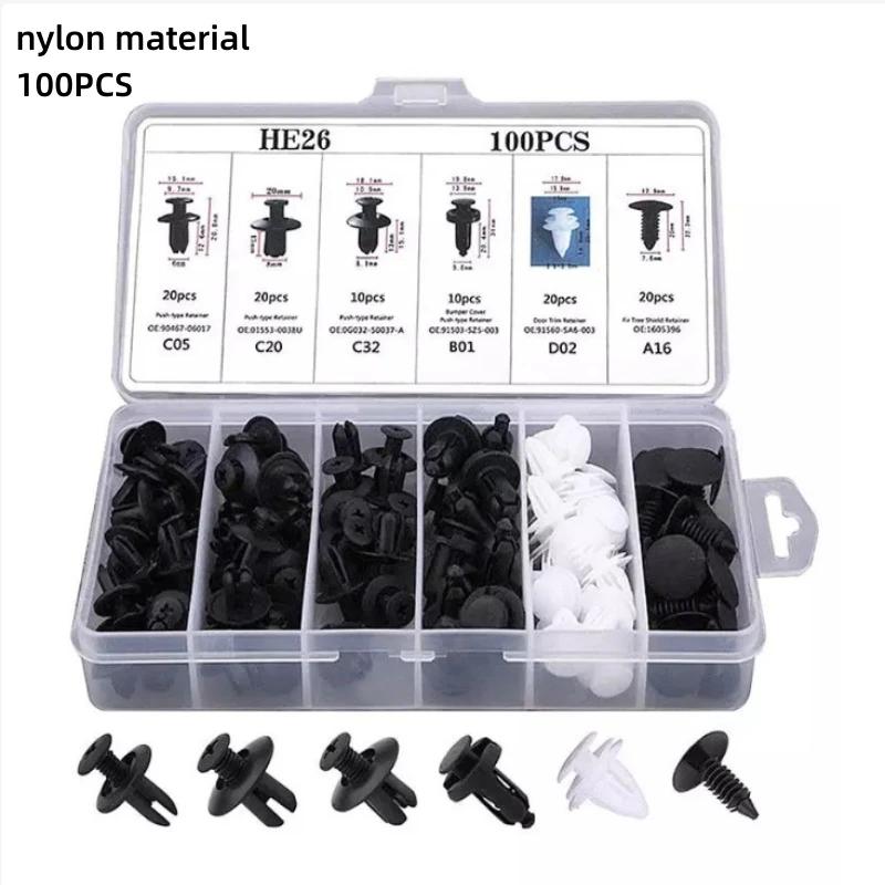 

100PCS Multi-Purpose GM Rivet Kit - 6 Types of Quick Fastening Plastic Buckles for Various Car Parts Repair