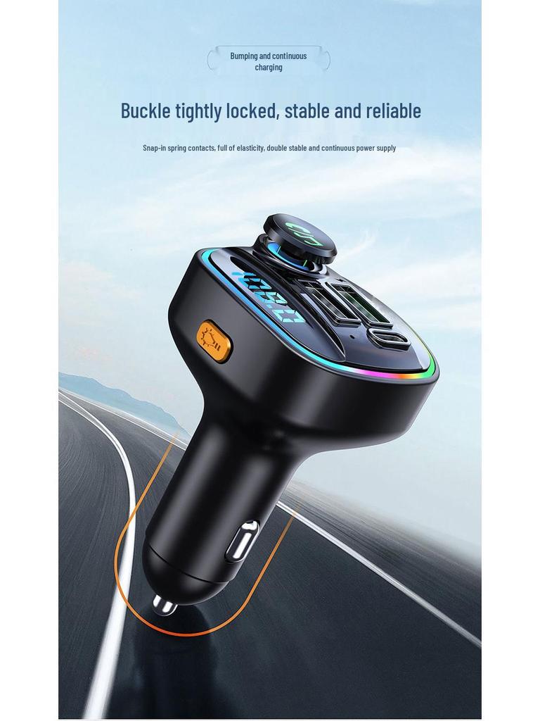 Bluetooth Car MP3 Player with Lossless Sound, Fast Charging, FM Transmitter, and HD Dual Display.
