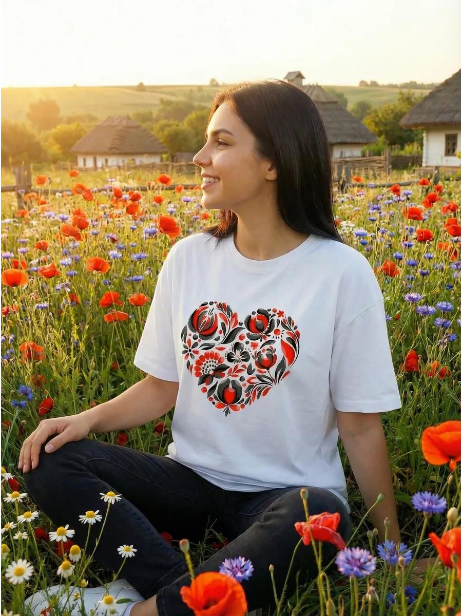 Russian-style Heart print T-shirt S