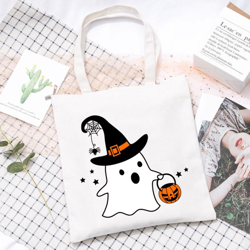 Halloween Printed Shoulder Bag Female Large Capacity Student Canvas Bag Tutoring Shopping Bag