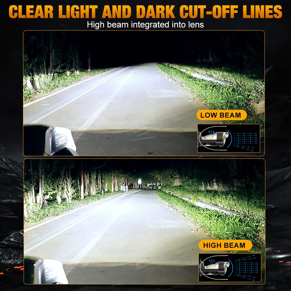 2Pcs H4 LED Dual Projector Lens Car Headlight Bubs Kit Motorcycle Canbus 90W 30000LM High Low Beam Light W/ Turbo Moto Lamp LHD 6000K White